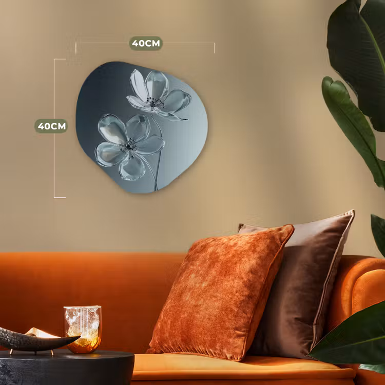 Kristal - Bloemen - Grijs Wandcirkel Organisch Forex 3mm klein -sfeer3