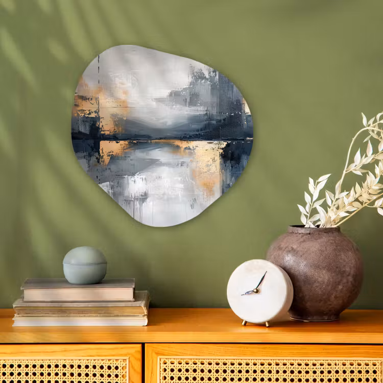 Kunst - Grijs - Goud - Abstract Wandcirkel Organisch Forex 3mm klein -sfeer2