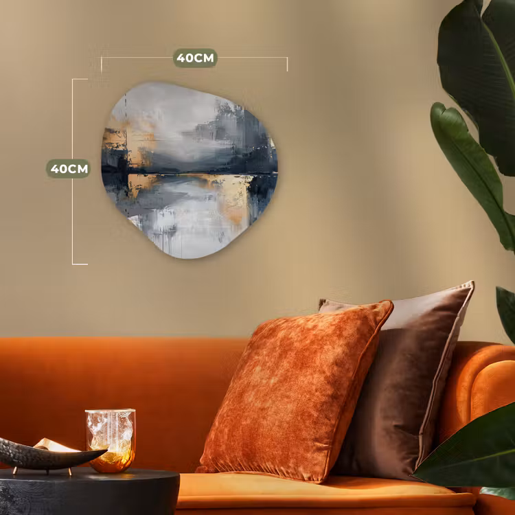 Kunst - Grijs - Goud - Abstract Wandcirkel Organisch Forex 3mm klein -sfeer3
