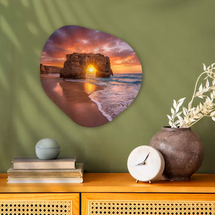 Kust - Rots - Zonsondergang - Zee - Natuur Wandcirkel Organisch Forex 3mm klein -sfeer2