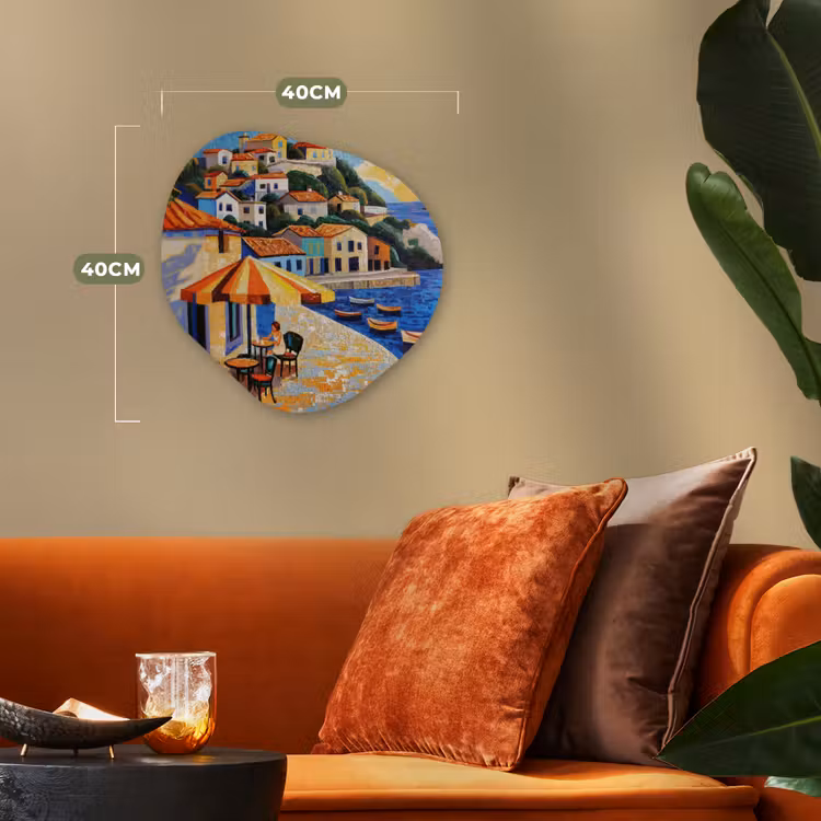 Kustdorp - Huisjes - Mozaïek - Zee Wandcirkel Organisch Forex 3mm klein -sfeer3