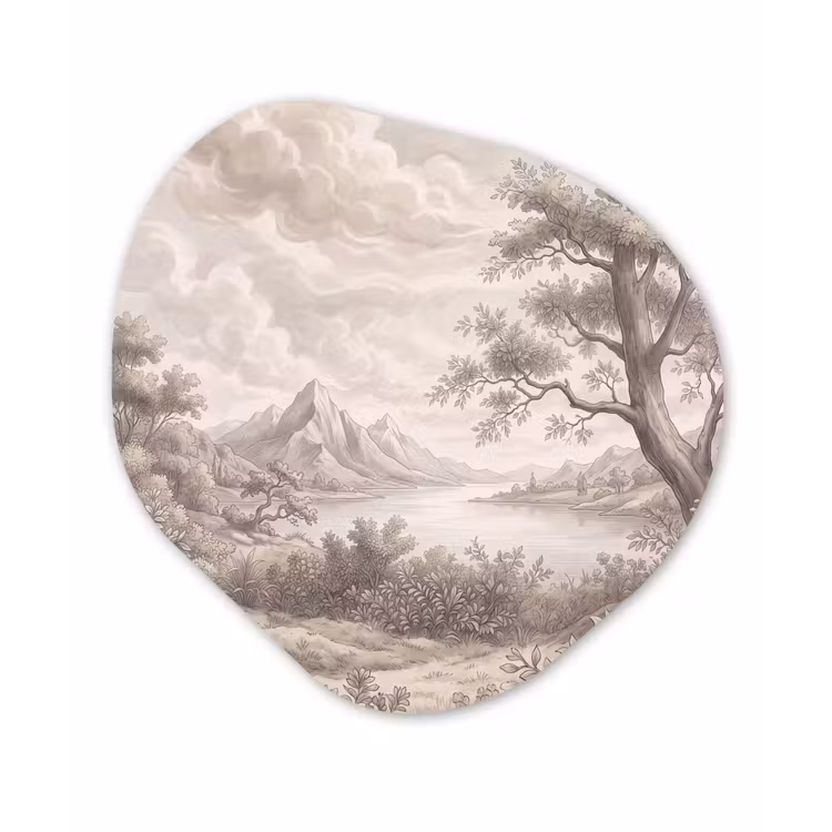 Landschap - Bergen - Meer - Natuur Wandcirkel Organisch Forex 3mm klein -3d