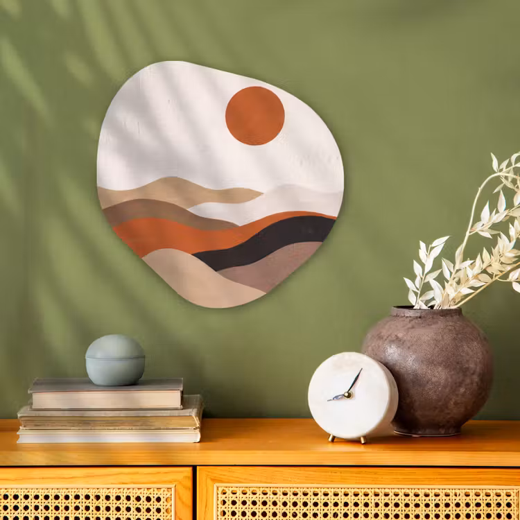 Landschap - Heuvels - Zon - Abstract - Oranje Wandcirkel Organisch Forex 3mm klein -sfeer2
