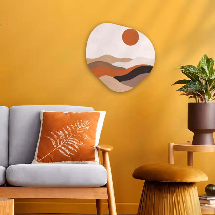 Landschap - Heuvels - Zon - Abstract - Oranje Wandcirkel Organisch Forex 3mm klein -sfeer4