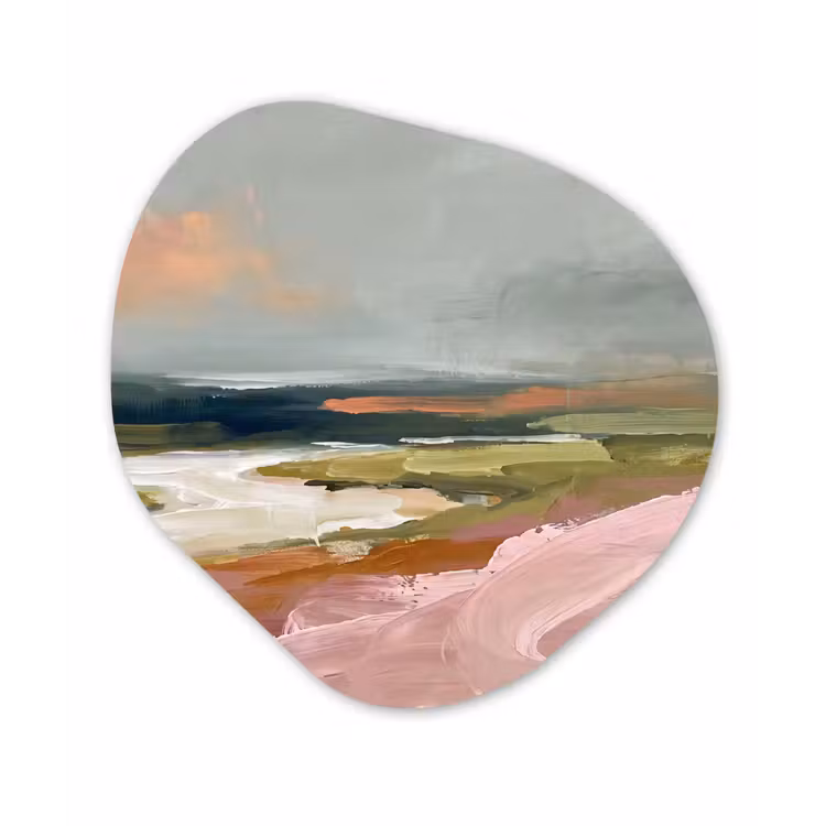 Landschap - Rivier - Abstract - Roze - Groen Wandcirkel Organisch Forex 3mm klein -3d