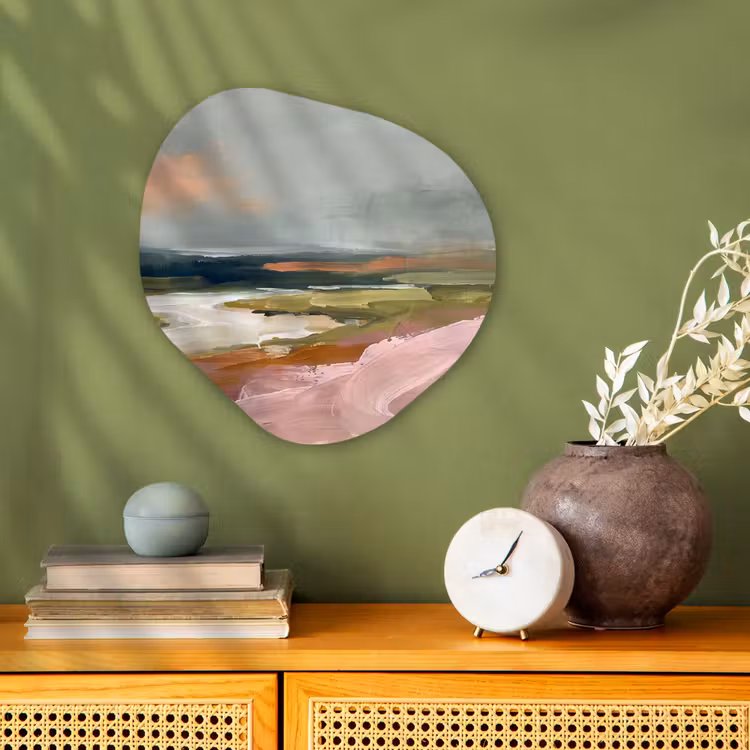 Landschap - Rivier - Abstract - Roze - Groen Wandcirkel Organisch Forex 3mm klein -sfeer2