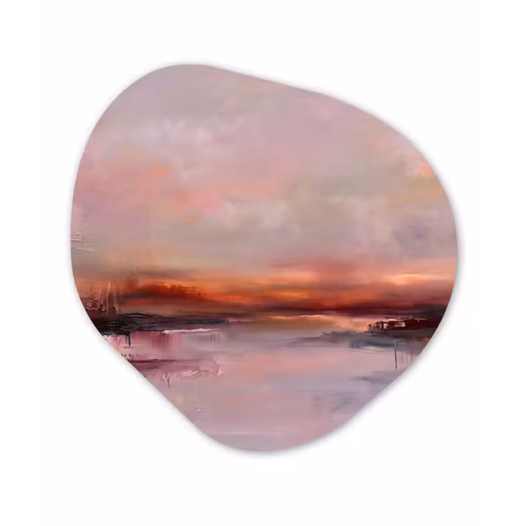 Landschap - Zonsondergang - Abstract - Modern - Roze Wandcirkel Organisch Forex 3mm klein -3d