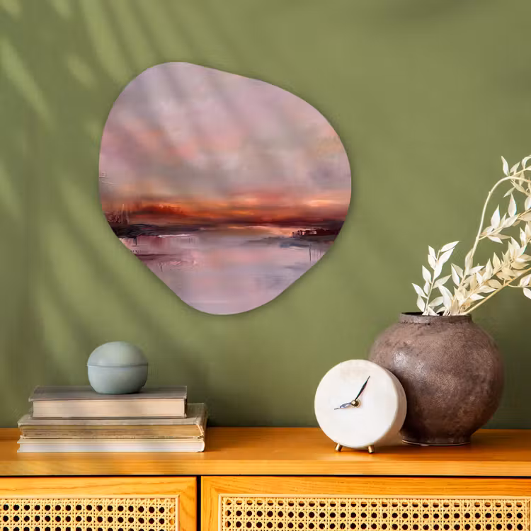 Landschap - Zonsondergang - Abstract - Modern - Roze Wandcirkel Organisch Forex 3mm klein -sfeer2