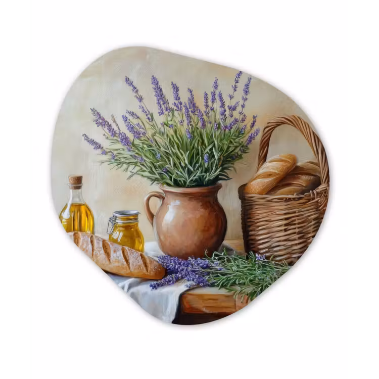 Lavendel - Brood - Stilleven Wandcirkel Organisch Forex 3mm klein -3d