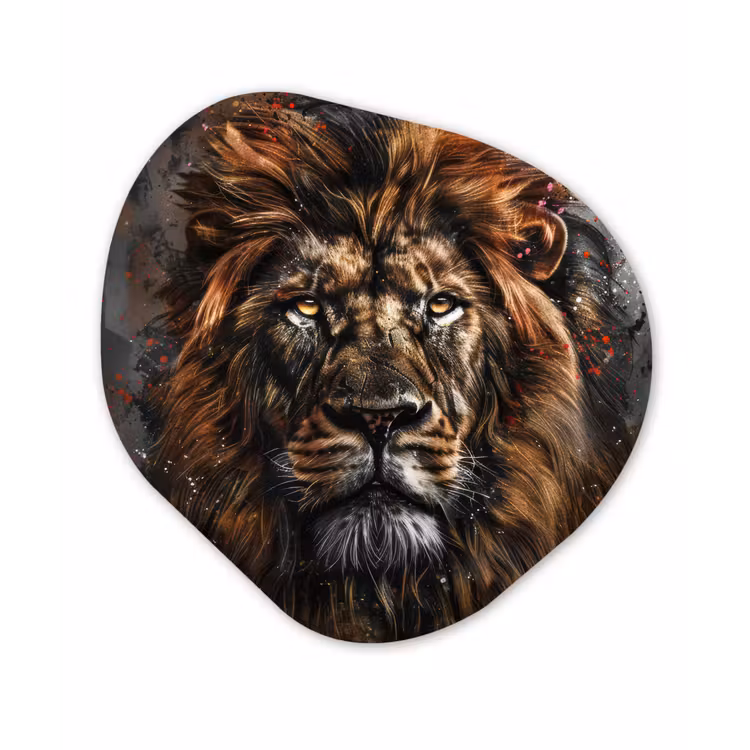Leeuw - Dieren - Portret - Zwart - Luxe Wandcirkel Organisch Forex 3mm klein -3d