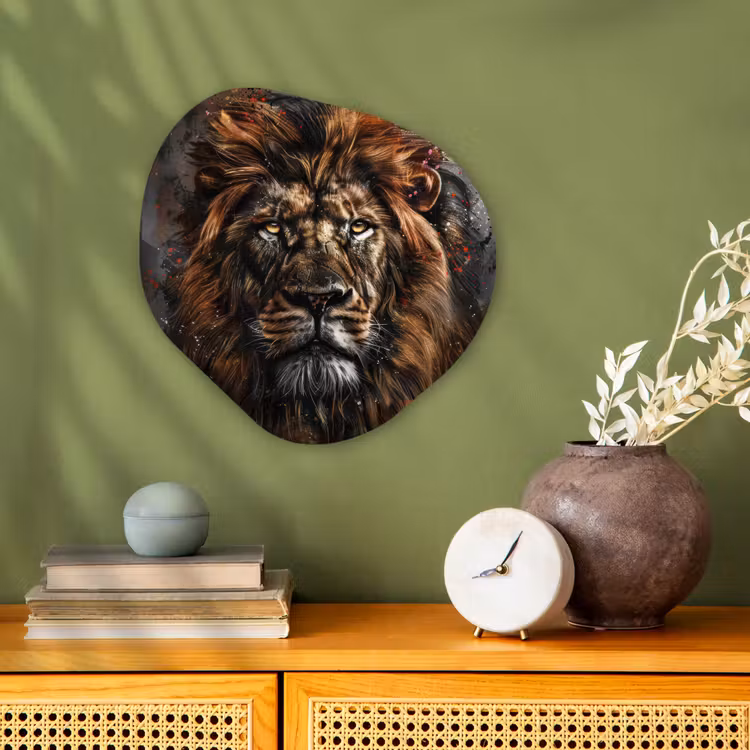 Leeuw - Dieren - Portret - Zwart - Luxe Wandcirkel Organisch Forex 3mm klein -sfeer2