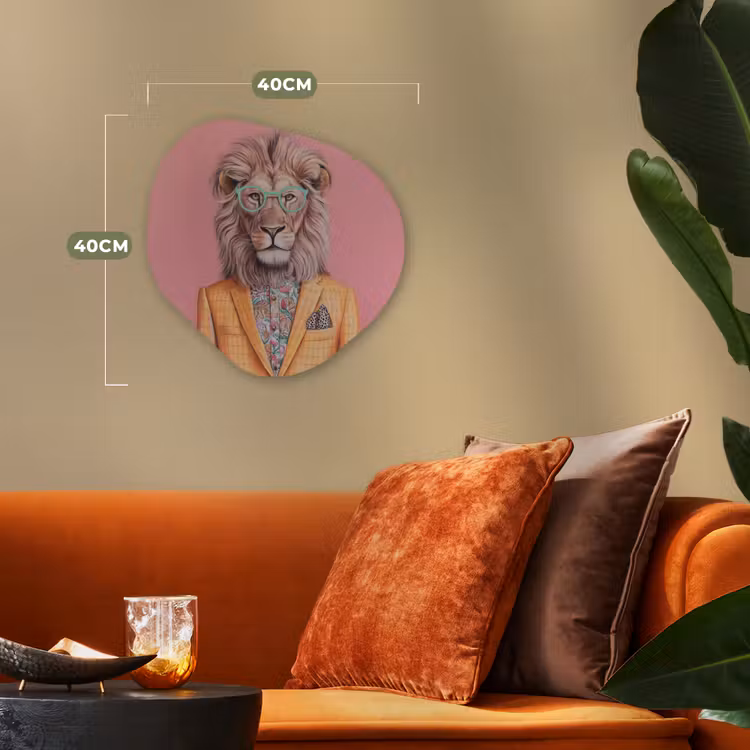 Leeuw - Pak - Geruit - Bril Wandcirkel Organisch Forex 3mm klein -sfeer3