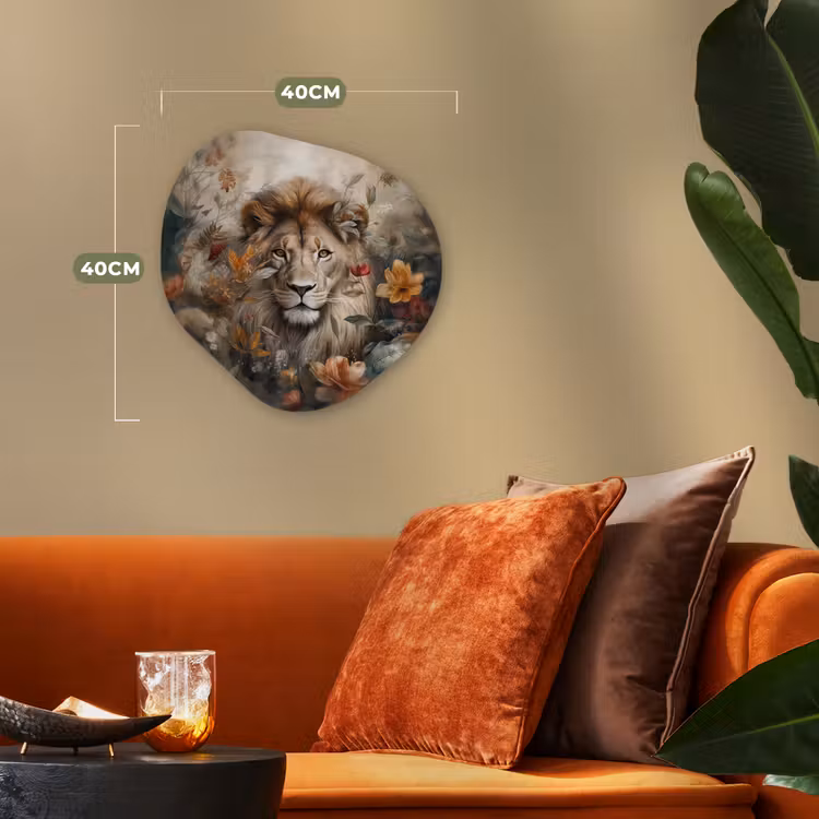 Leeuw - Wilde dieren - Planten - Natuur - Bloemen Wandcirkel Organisch Forex 3mm klein -sfeer3