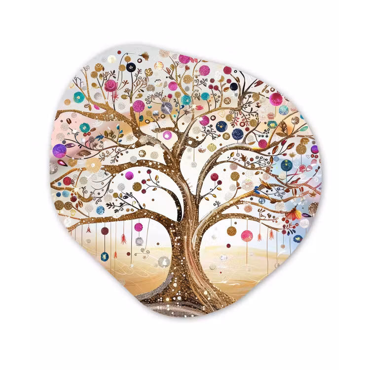 Levensboom - Goud - Kleurrijk - Abstract - Aesthetic Wandcirkel Organisch Forex 3mm klein -3d