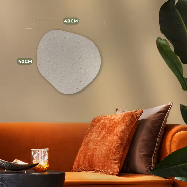 Lichtbeige - Terrazzo - Grijs Wandcirkel Organisch Forex 3mm klein 629 -sfeer3