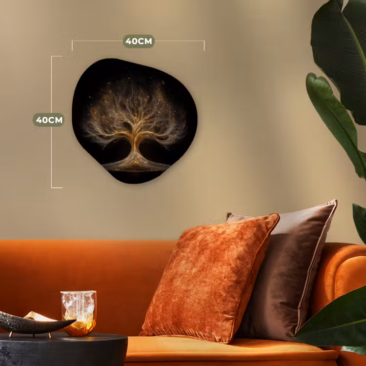 Lichtjes - Boom - Abstract - Zwart Wandcirkel Organisch Forex 3mm klein -sfeer3