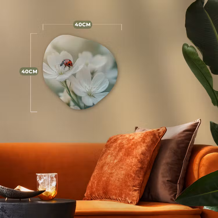 Lieveheersbeestje - Bloemen - Wit Wandcirkel Organisch Forex 3mm klein -sfeer3