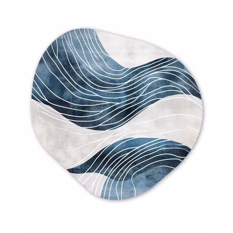 Lijnen - Golven - Abstract - Blauw Wandcirkel Organisch Forex 3mm klein -3d