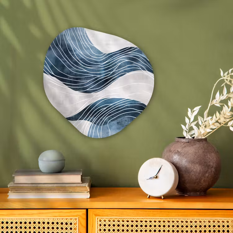 Lijnen - Golven - Abstract - Blauw Wandcirkel Organisch Forex 3mm klein -sfeer2