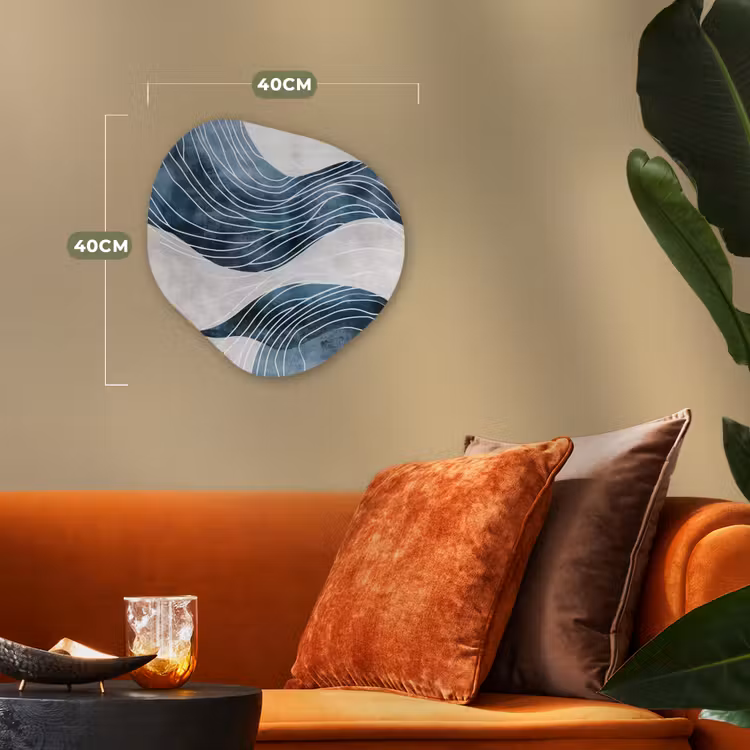 Lijnen - Golven - Abstract - Blauw Wandcirkel Organisch Forex 3mm klein -sfeer3