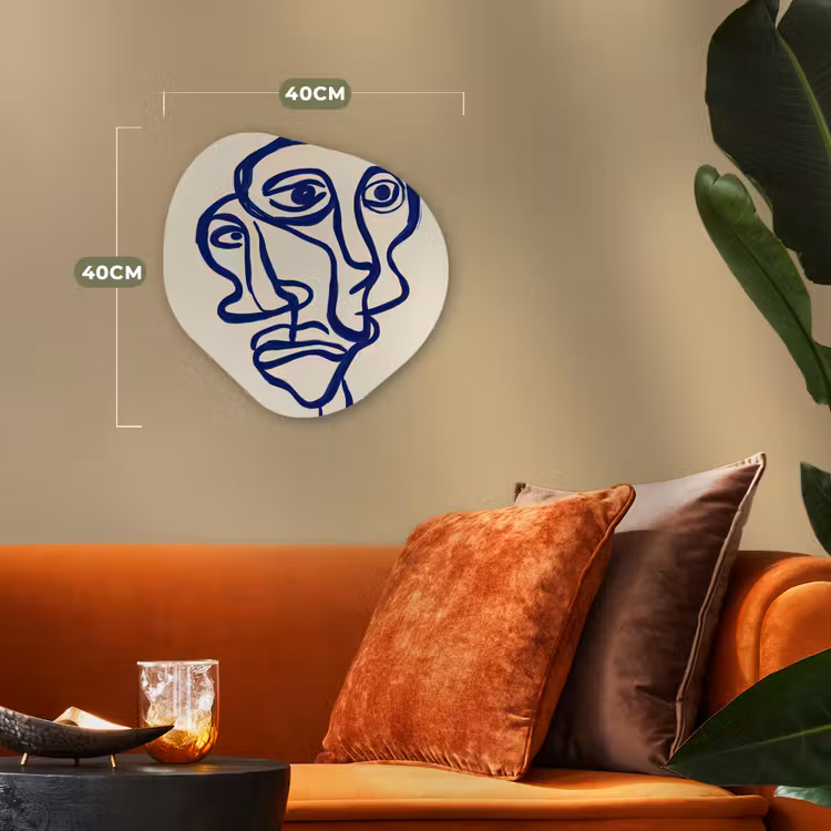 Lijntekening - Overlappende gezichten - Donkerblauw Wandcirkel Organisch Forex 3mm klein -sfeer3