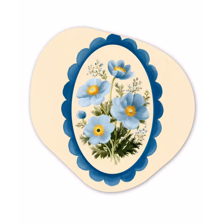 Lijst - Bloemen - Lichtblauw - Illustratie Wandcirkel Organisch Forex 3mm klein -3d
