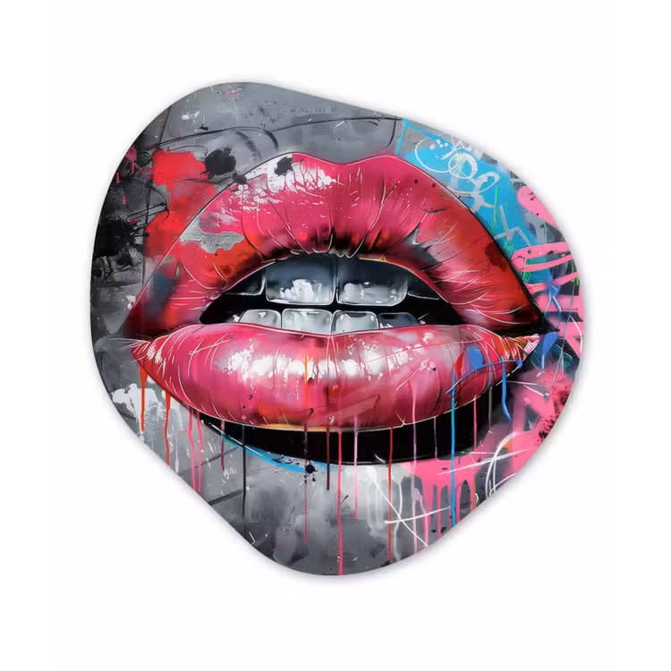 Lippen - Felroze - Graffiti - Verfstrepen Wandcirkel Organisch Forex 3mm klein -3d