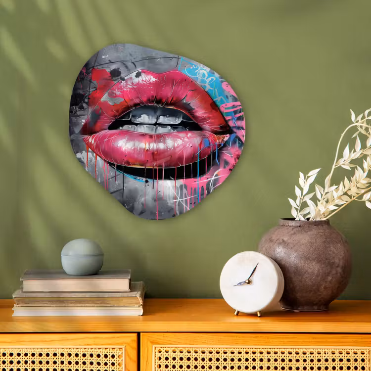 Lippen - Felroze - Graffiti - Verfstrepen Wandcirkel Organisch Forex 3mm klein -sfeer2
