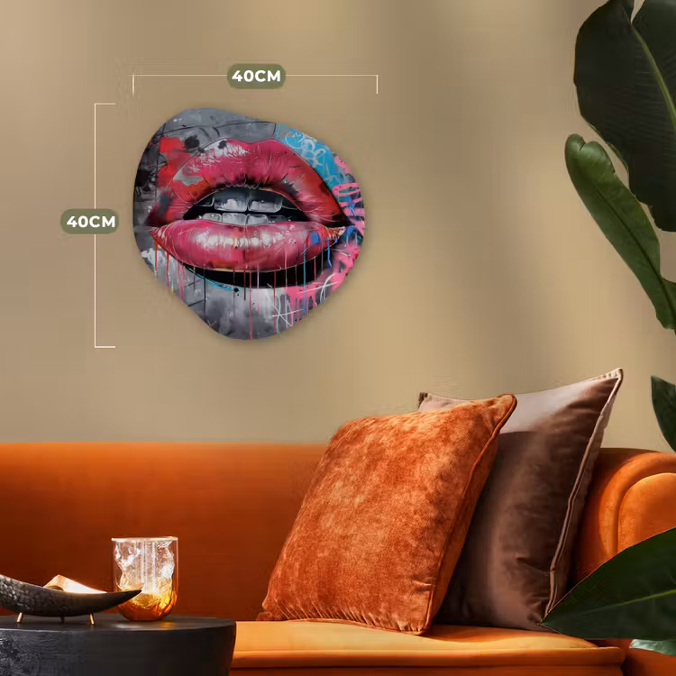 Lippen - Felroze - Graffiti - Verfstrepen Wandcirkel Organisch Forex 3mm klein -sfeer3