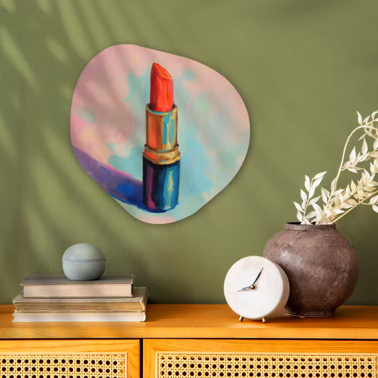 Lippenstift - Rood - Penseelstreken Wandcirkel Organisch Forex 3mm klein -sfeer2
