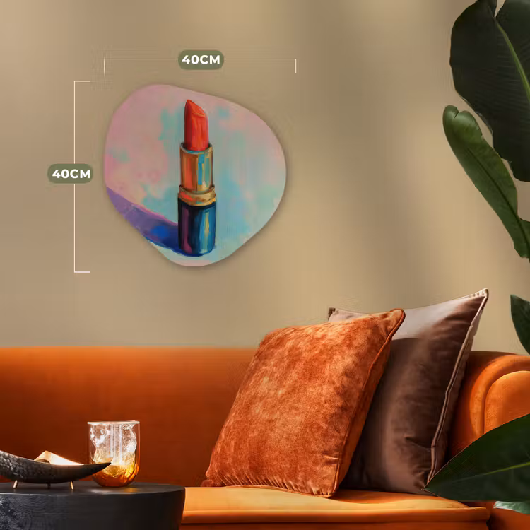 Lippenstift - Rood - Penseelstreken Wandcirkel Organisch Forex 3mm klein -sfeer3