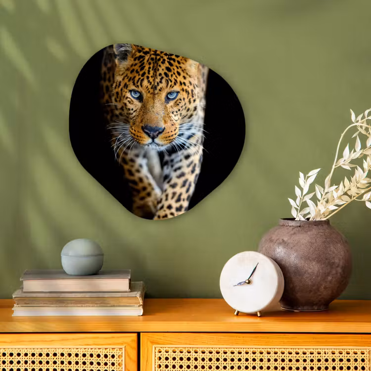 Luipaard - Dieren - Portret - Wilde dieren - Zwart Wandcirkel Organisch Forex 3mm klein -sfeer2