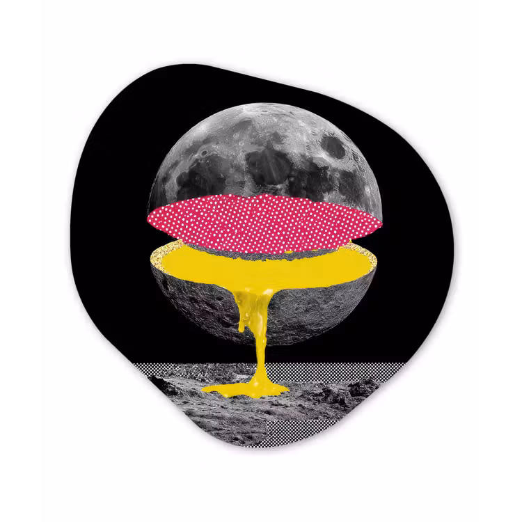 Maan - Geel - Roze - Zwart Wandcirkel Organisch Forex 3mm klein -3d