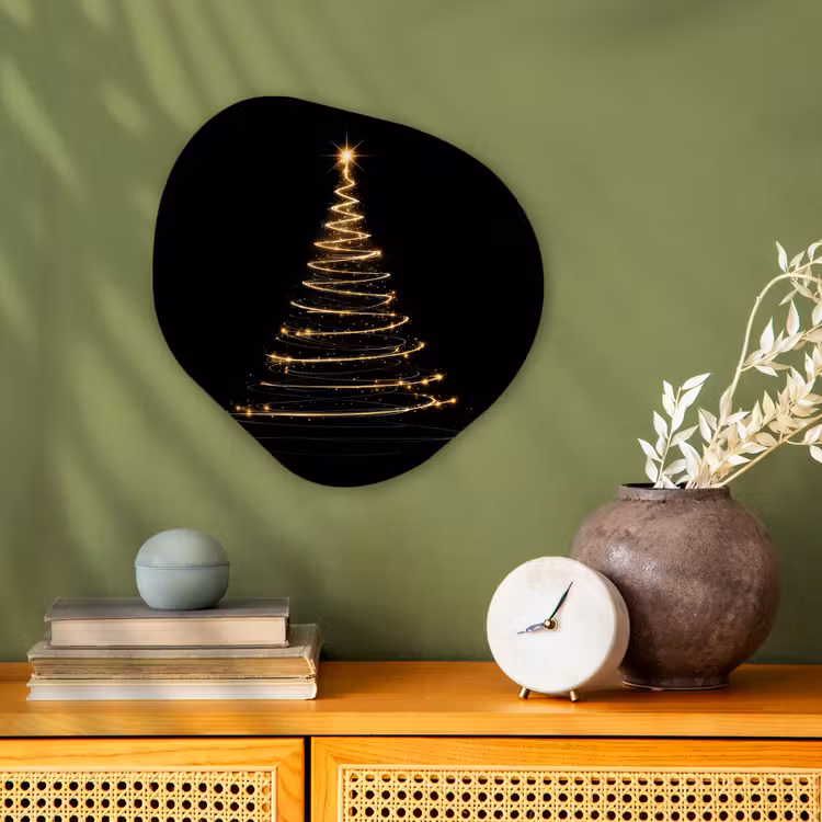 Magisch - Kerstboom - Lichtspiralen - Zwart Wandcirkel Organisch Forex 3mm klein -sfeer2