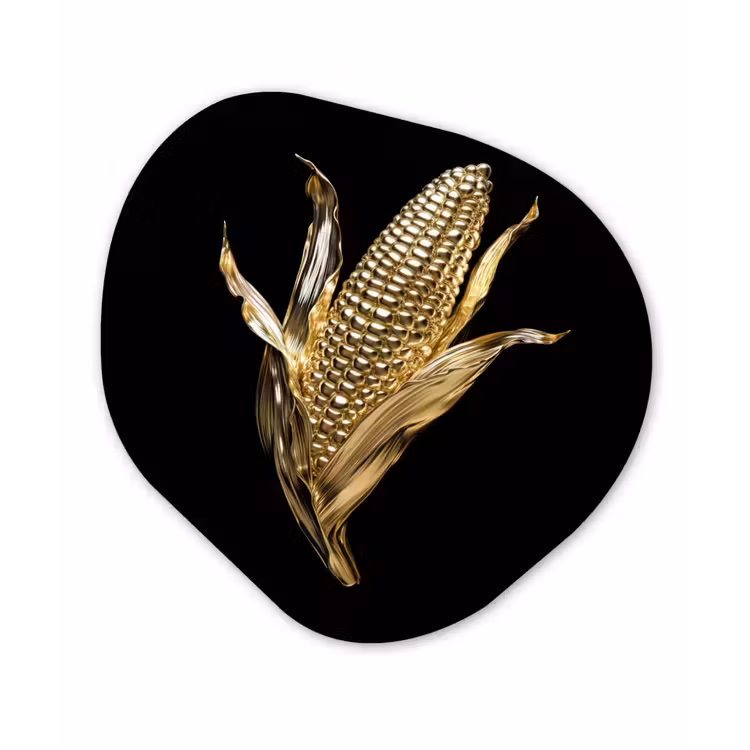 Mais - Eten - Goud - Zwart Wandcirkel Organisch Forex 3mm klein -3d