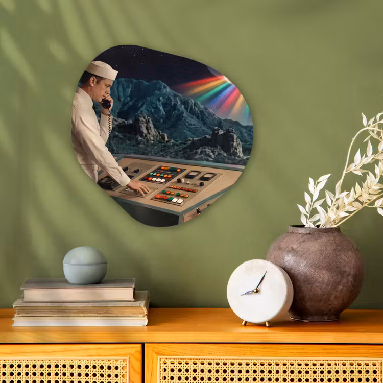 Organisch schilderij forex - Man - Controlekamer - Strand - Man - Controlekamer - Strand Wandcirkel Organisch Forex 3mm klein
