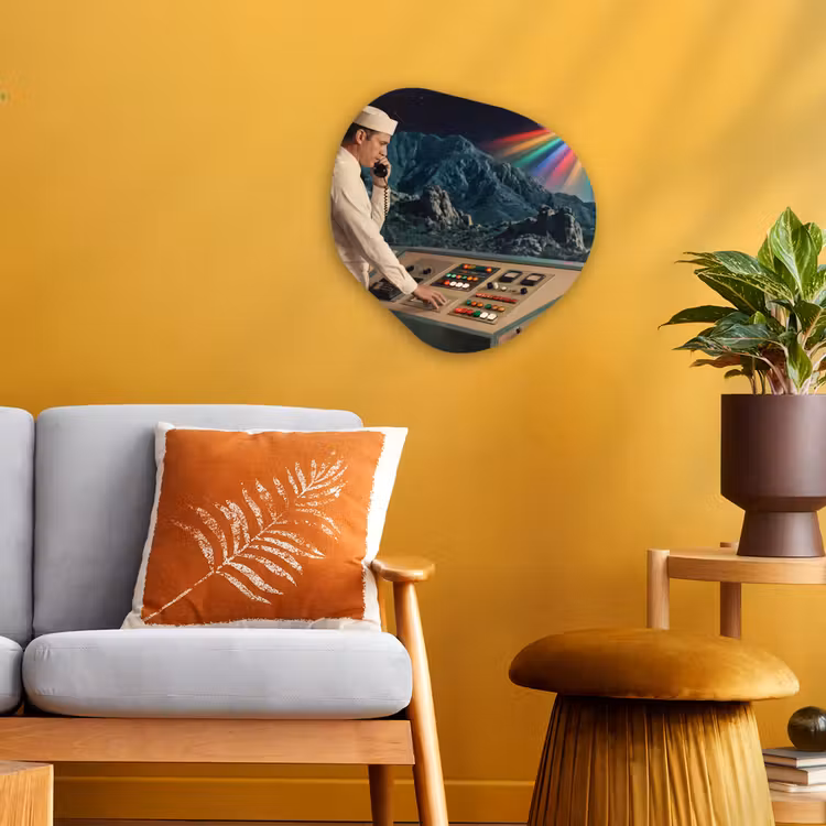 Organisch schilderij forex - Man - Controlekamer - Strand - Man - Controlekamer - Strand Wandcirkel Organisch Forex 3mm klein