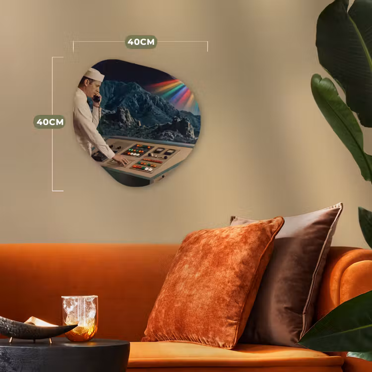 Organisch schilderij forex - Man - Controlekamer - Strand - Man - Controlekamer - Strand Wandcirkel Organisch Forex 3mm klein
