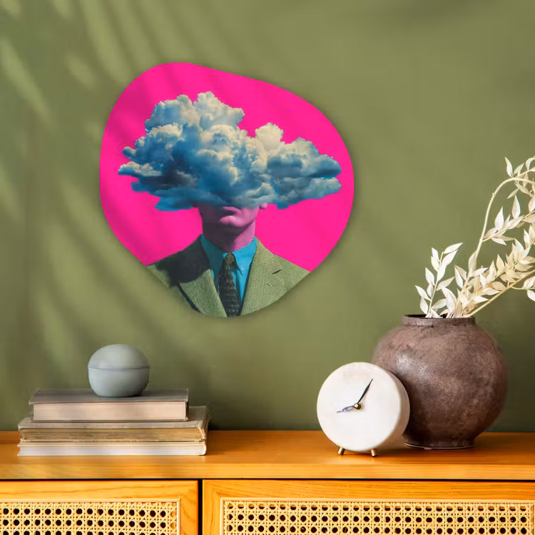 Man - Pak - Wolk - Roze Wandcirkel Organisch Forex 3mm klein -sfeer2