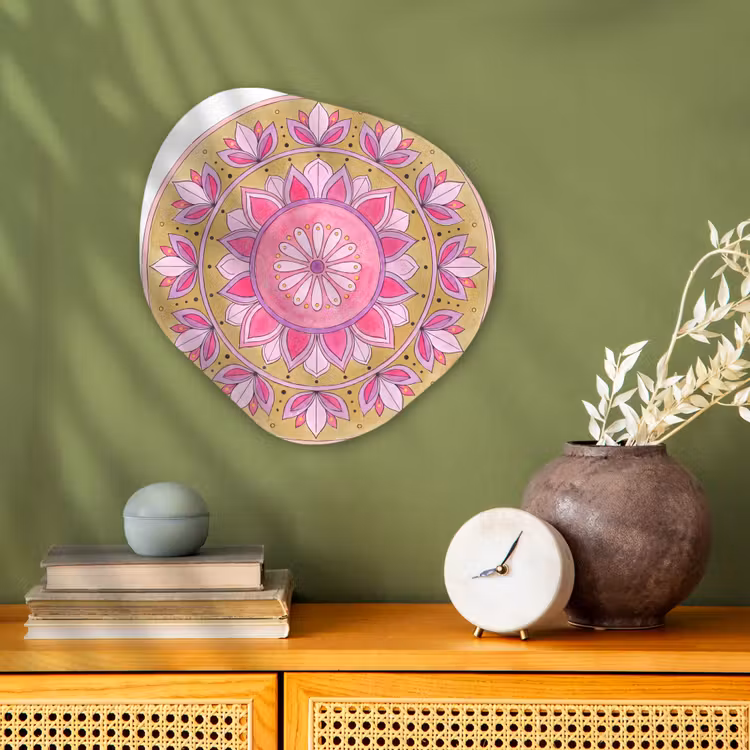 Mandala - Patroon - Kunst - Aquarel - Roze Wandcirkel Organisch Forex 3mm klein -sfeer2