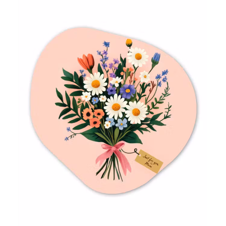 Margrieten - Boeket - Strikje - Roze Wandcirkel Organisch Forex 3mm klein -3d
