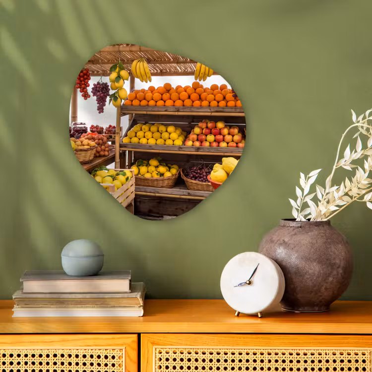 Organisch schilderij forex - Marktkraam - Fruit - Vers - Marktkraam - Fruit - Vers Wandcirkel Organisch Forex 3mm klein