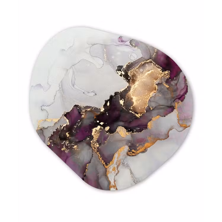 Marmer - Abstract - Goud - Paars Wandcirkel Organisch Forex 3mm klein -3d