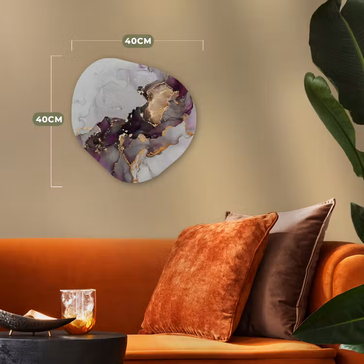 Marmer - Abstract - Goud - Paars Wandcirkel Organisch Forex 3mm klein -sfeer3