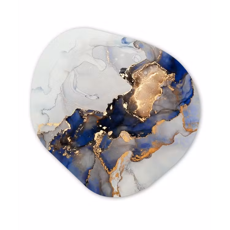 Marmer - Blauw - Goud Wandcirkel Organisch Forex 3mm klein -3d