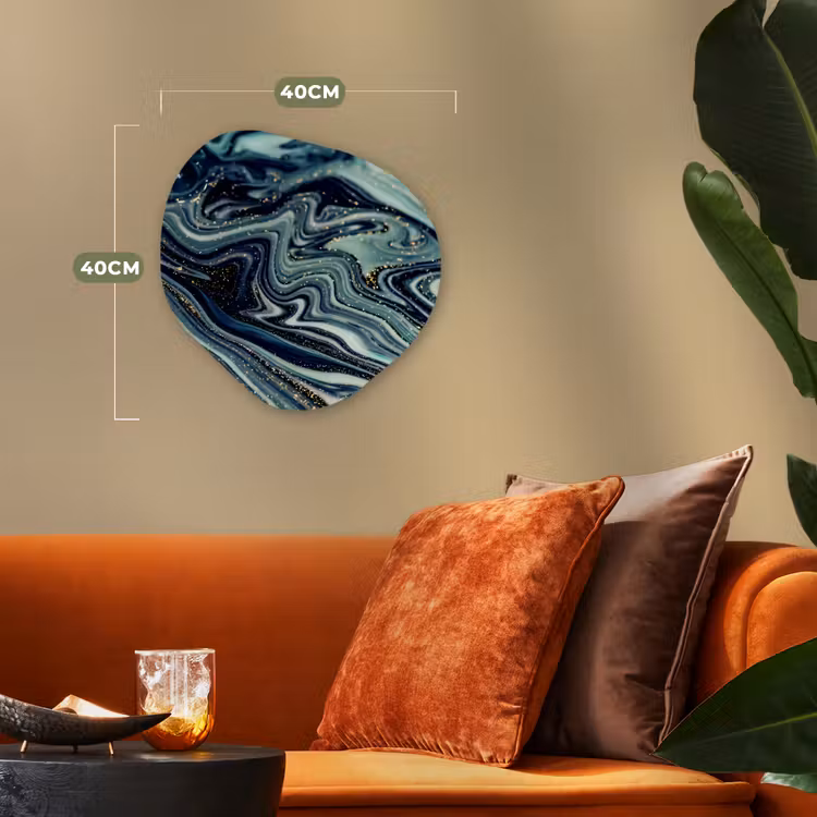 Marmer - Goud - Blauw - Glitter - Marmerlook - Abstract Wandcirkel Organisch Forex 3mm klein -sfeer3