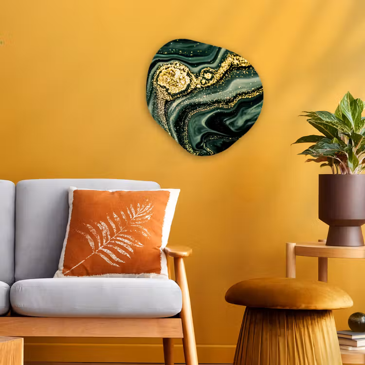 Marmer - Goud - Glitter - Groen - Marmerlook - Luxe Wandcirkel Organisch Forex 3mm klein -sfeer4