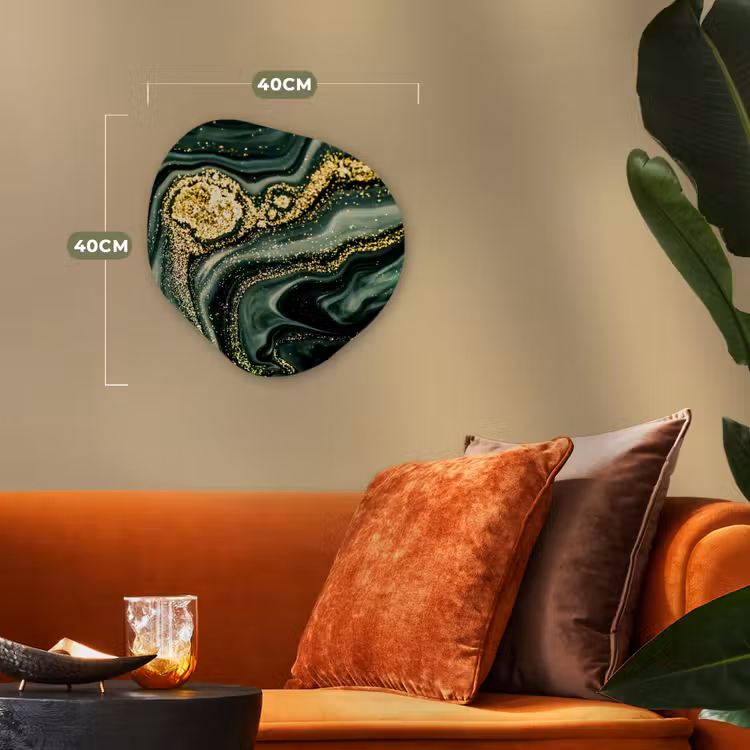 Marmer - Goud - Glitter - Groen - Marmerlook - Luxe Wandcirkel Organisch Forex 3mm klein -sfeer3