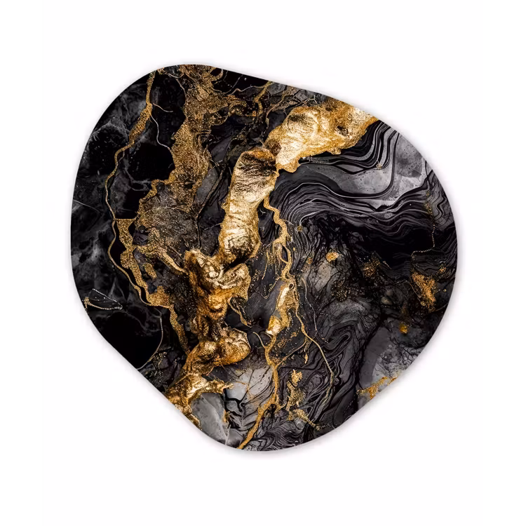 Marmer - Zwart - Goud - Abstract Wandcirkel Organisch Forex 3mm klein -3d