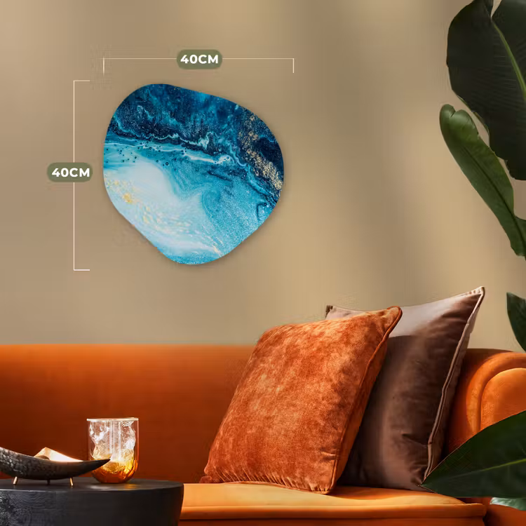 Marmerlook - Blauw - Goud - Luxe - Glitter - Marmer Wandcirkel Organisch Forex 3mm klein -sfeer3